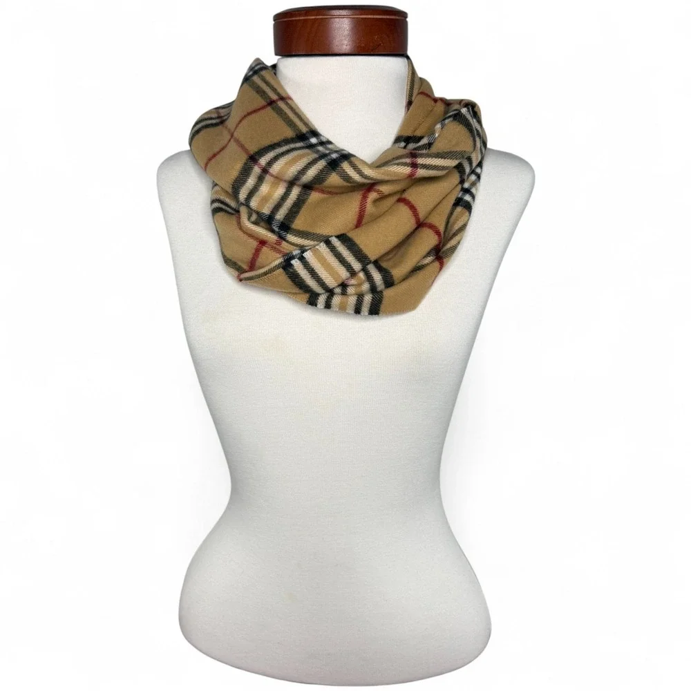 Cashmink Beige Tan Plaid‎ Infinity Scarf Camel Checkered Classic Cozy Preppy